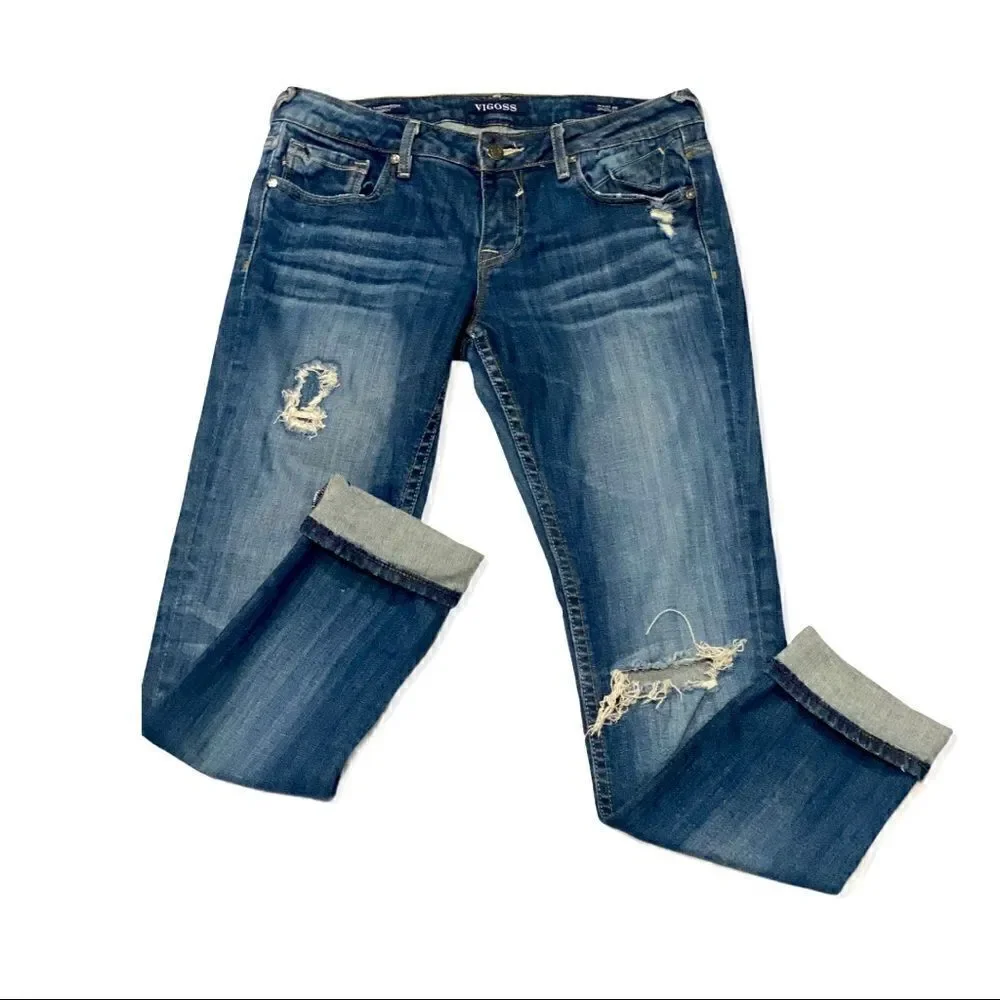 Vigoss Thompson Tomboy Destressed Cropped Jeans